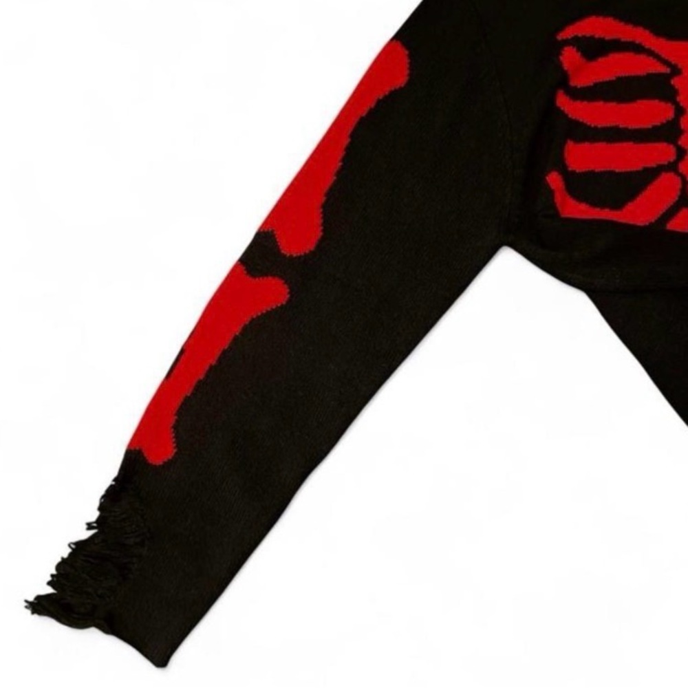 KILLSTAR Long Sweater Women’s sz XL Black/Red RibCage Art Distressed GOTH NEW - Picture 6 of 10